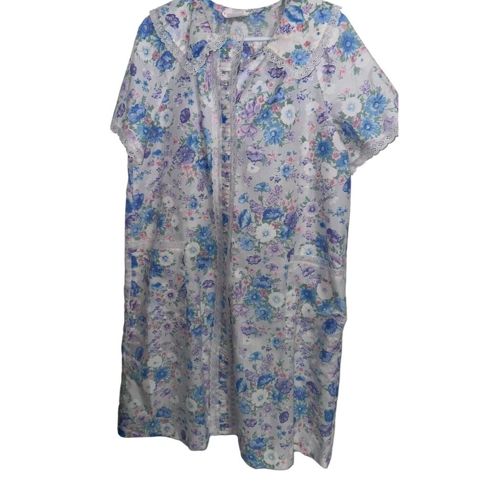 Vintage Cotillion House Dress Womens L Floral Nightgown Floral  Snap Mumu